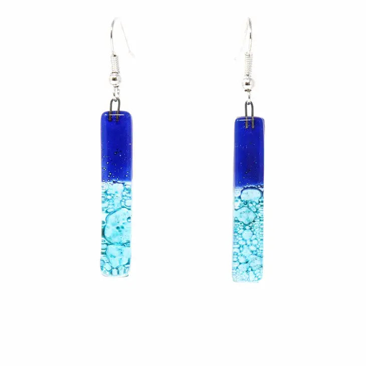 Long Glass Dangle Earrings - Blue Bubbles