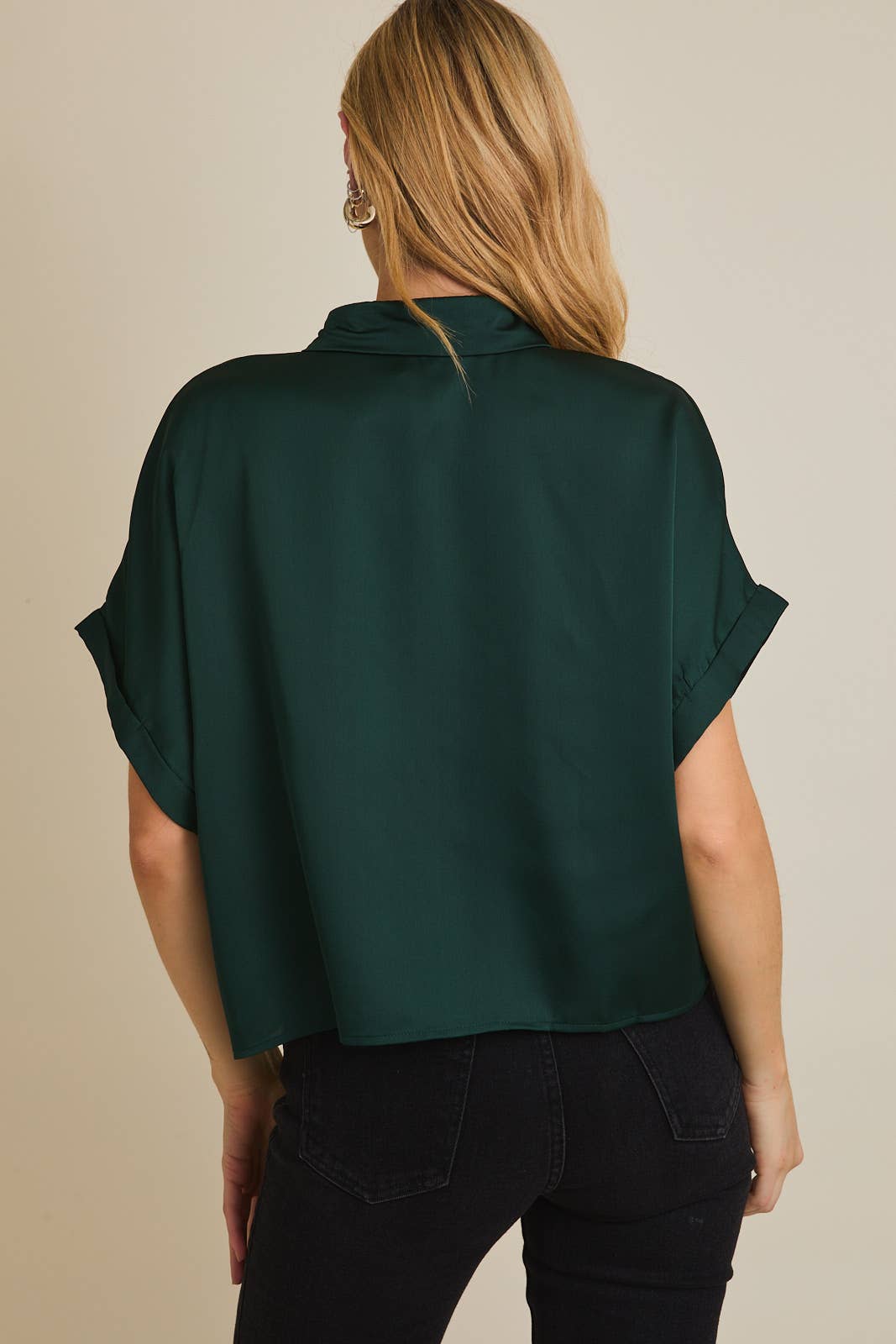 Emerald Satin Button Down Blouse