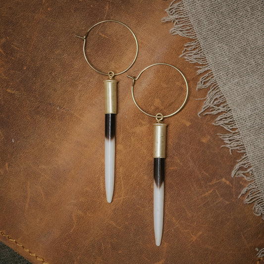 Porcupine Quill with Brass Casing Earrings