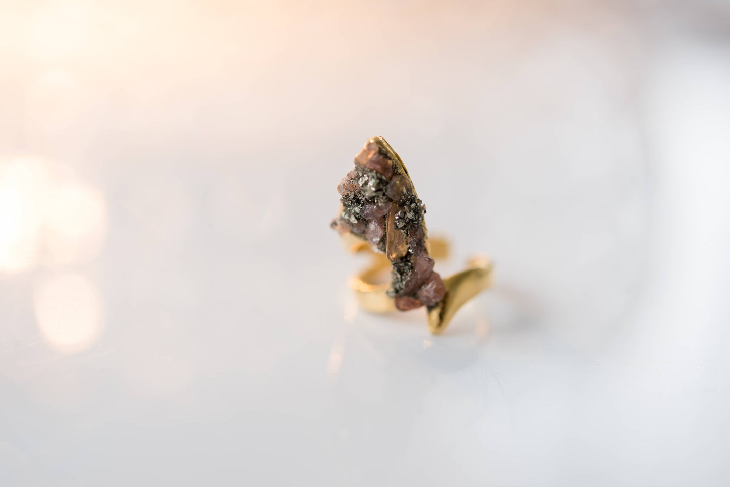 Adjustable Pyrite Quartz Ring
