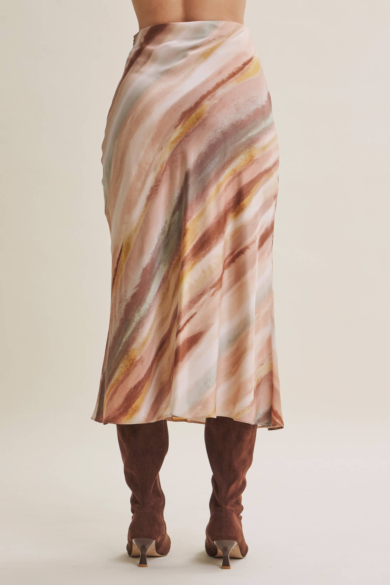 Watercolor Bias Satin Maxi Skirt