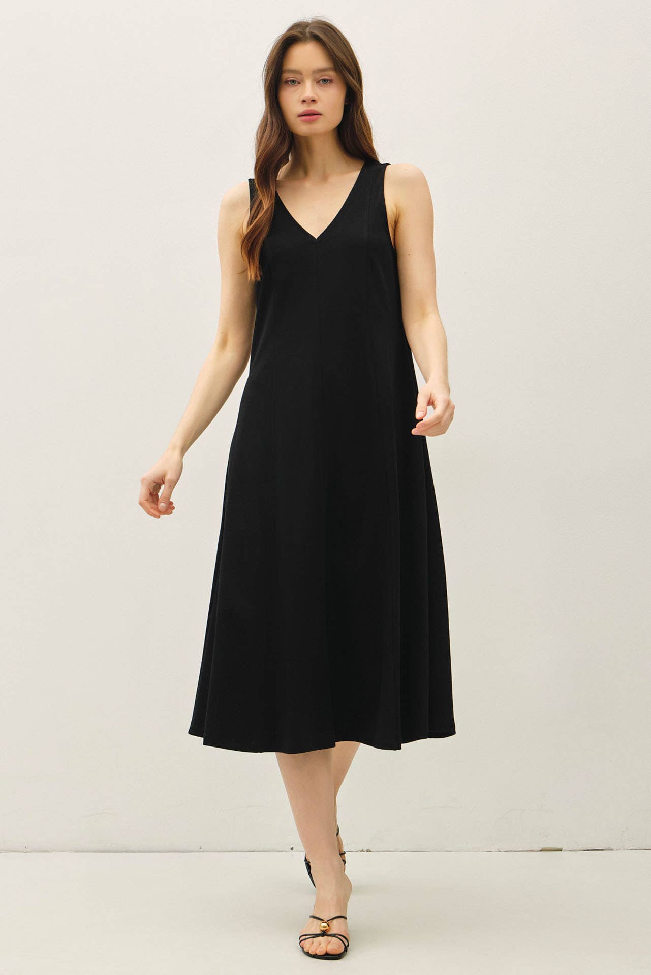 Double V-Neck Full A-Line Dress