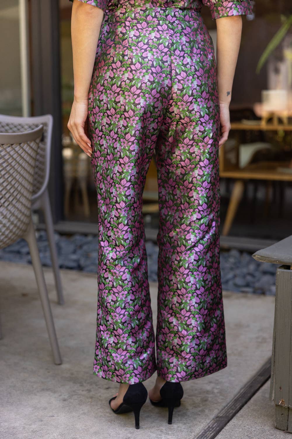 Floral Jacquard Straight Leg Pants