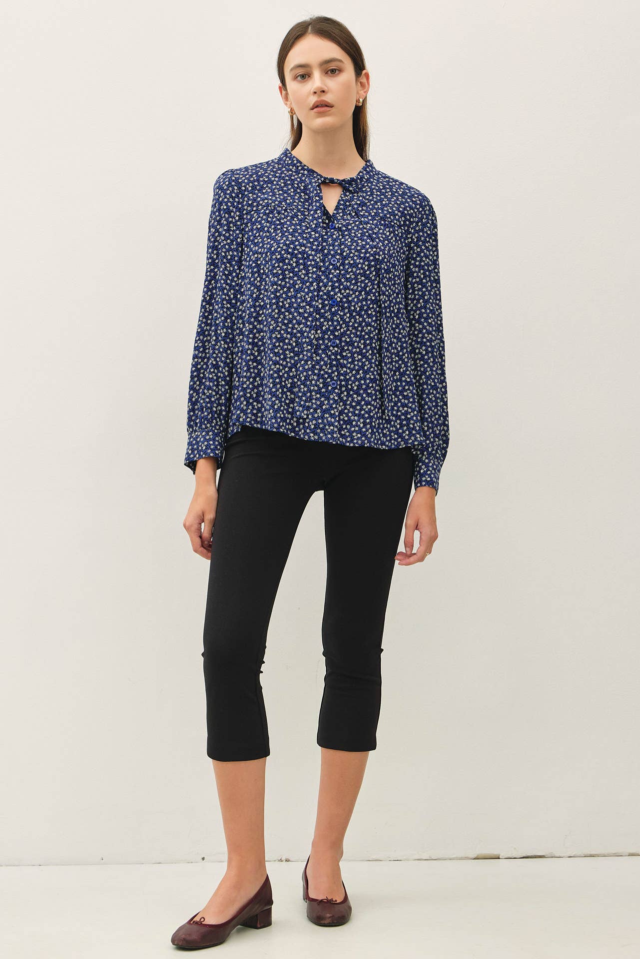 Deep Navy Ditsy Floral Blouse