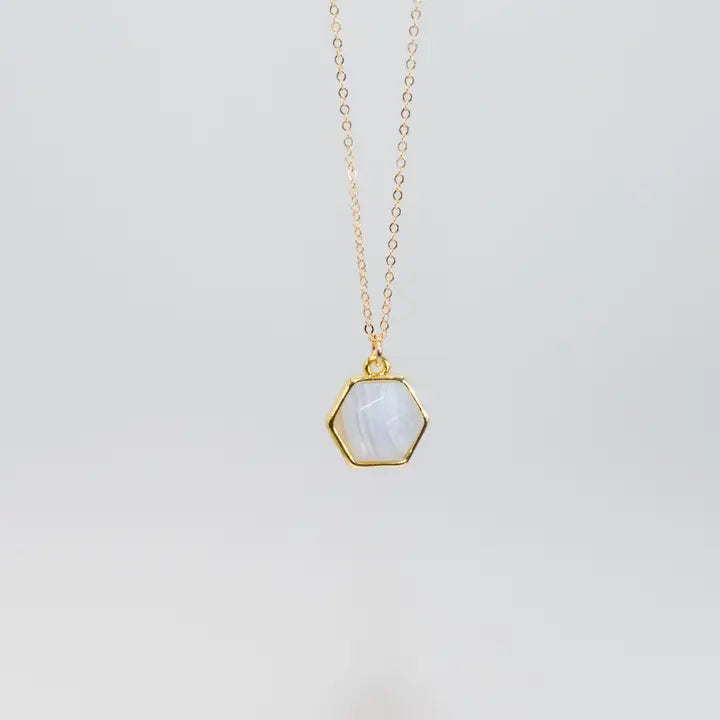Hexagon Gem Pendant - Blue Lace Agate