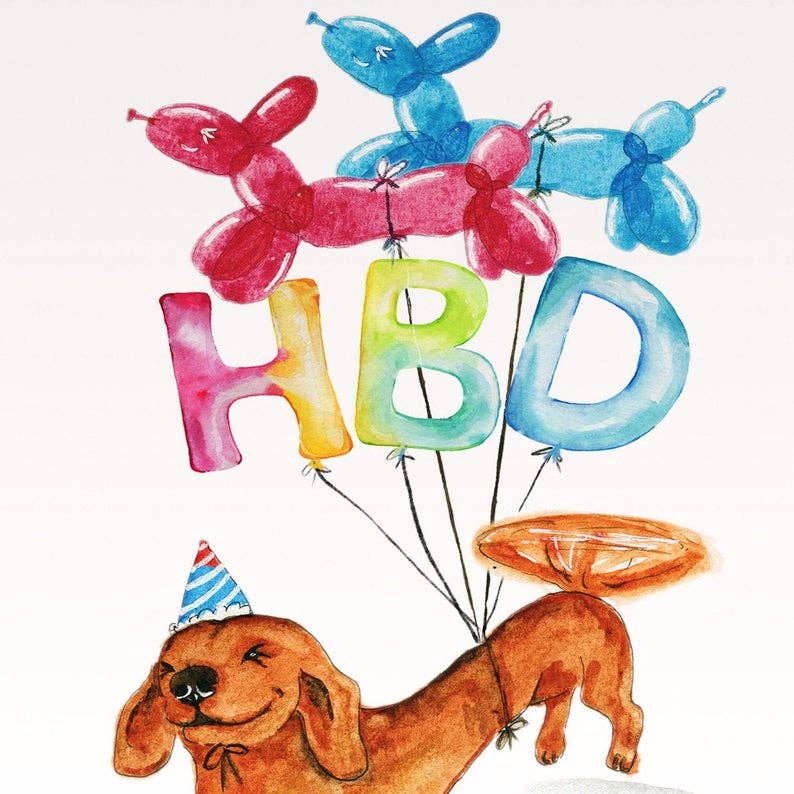 Wiener HBD Party Balloons - Funny Birthday Card
