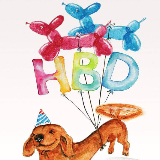 Wiener HBD Party Balloons - Funny Birthday Card