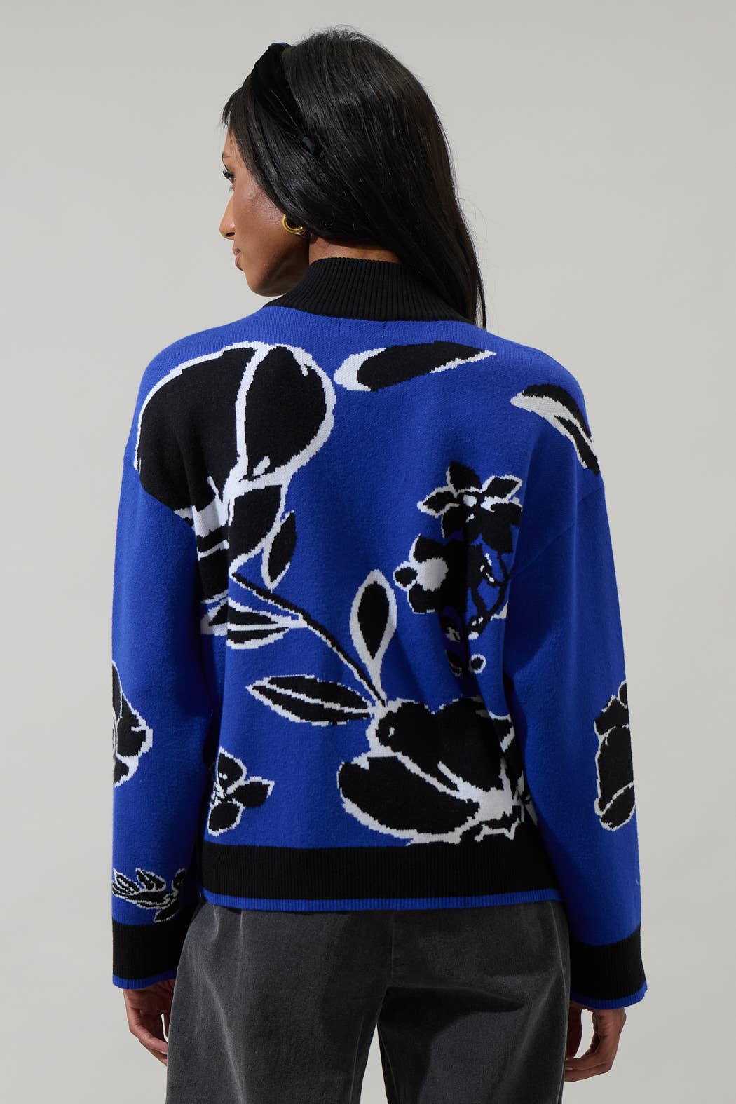 Cobalt Floral Zip Up Sweater