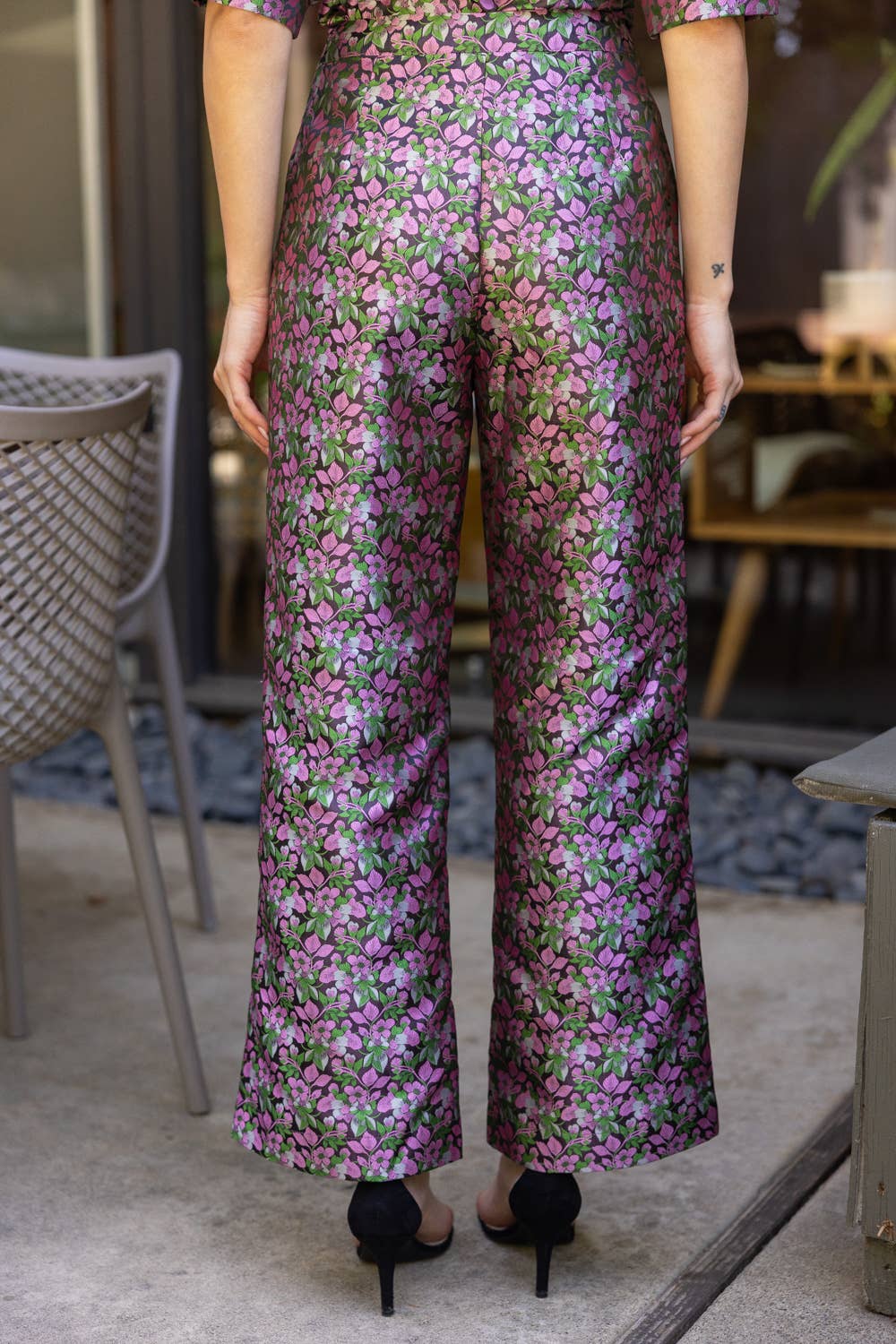 Floral Jacquard Straight Leg Pants