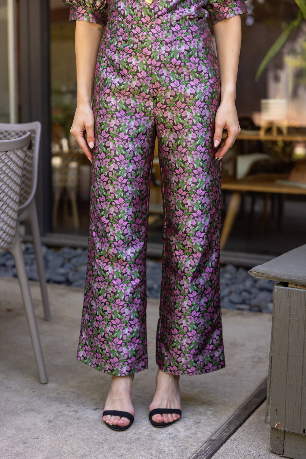 Floral Jacquard Straight Leg Pants