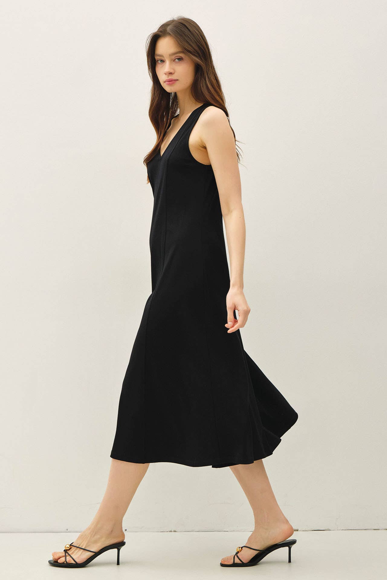 Double V-Neck Full A-Line Dress