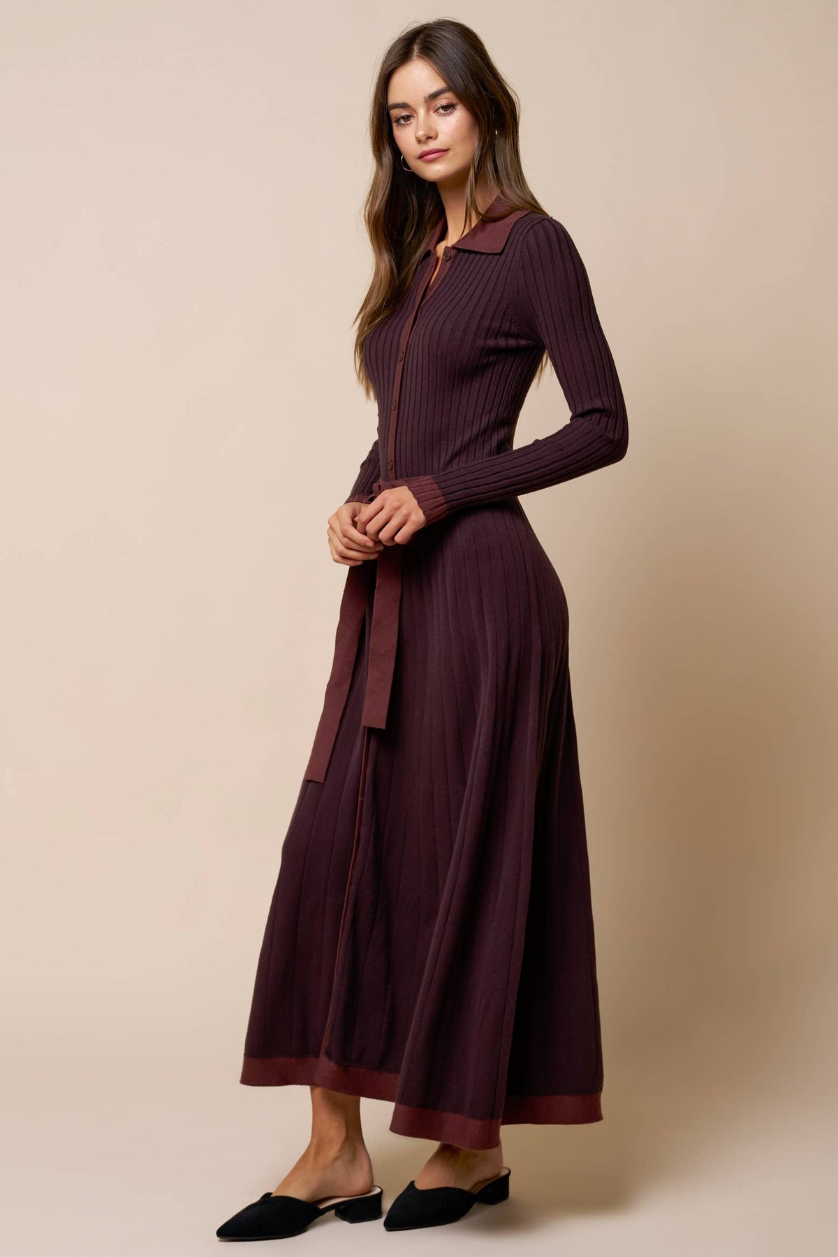 Rich Chocolate Knit Midi Dress