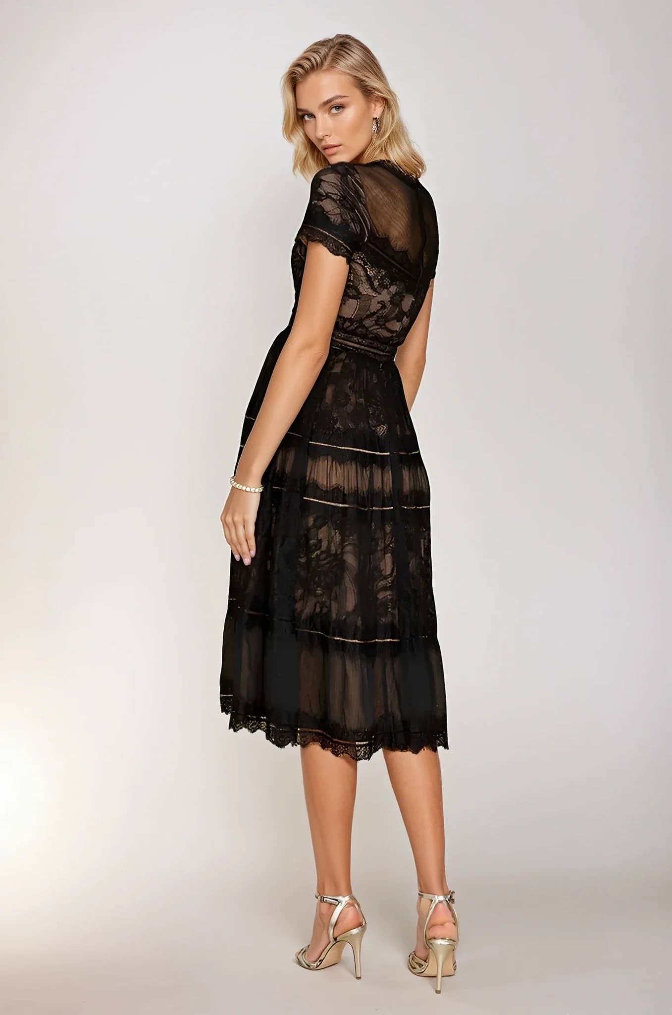 Black Midi Lace Cocktail Dress