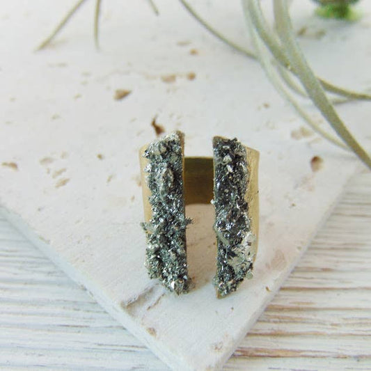 Split Pyrite Brass Ring