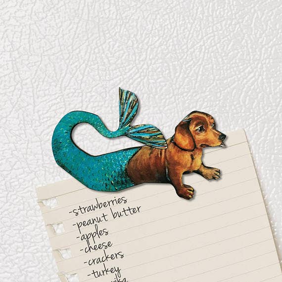 Dachshund Mermaid Laser Cut Wood Magnet