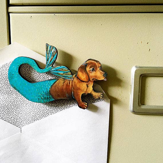 Dachshund Mermaid Laser Cut Wood Magnet