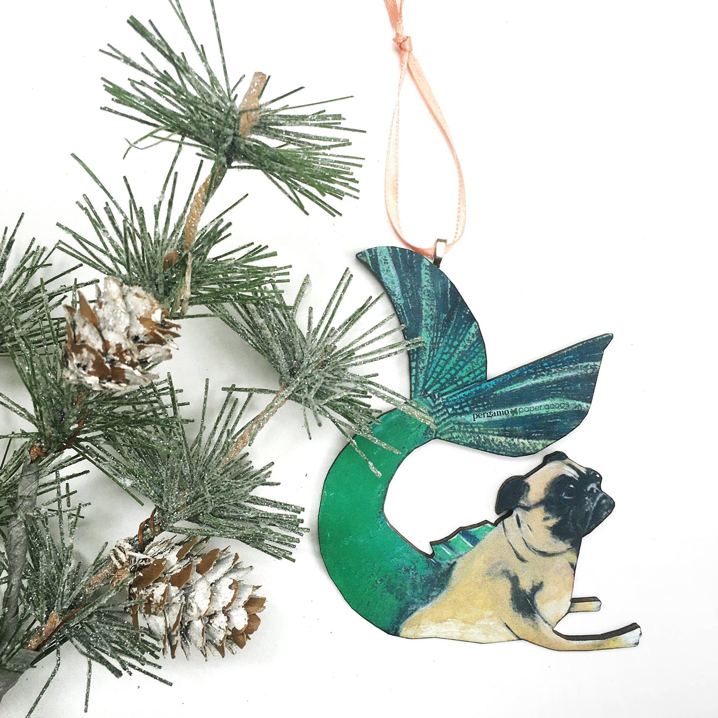 Pug Mermaid Christmas Ornament