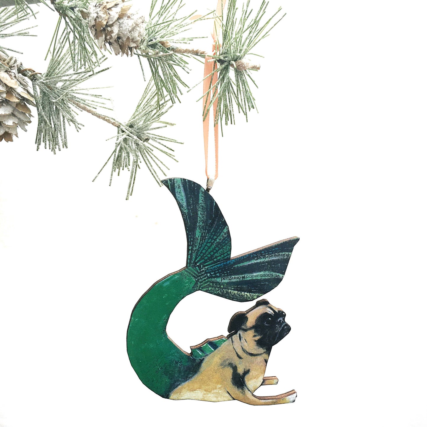 Pug Mermaid Christmas Ornament
