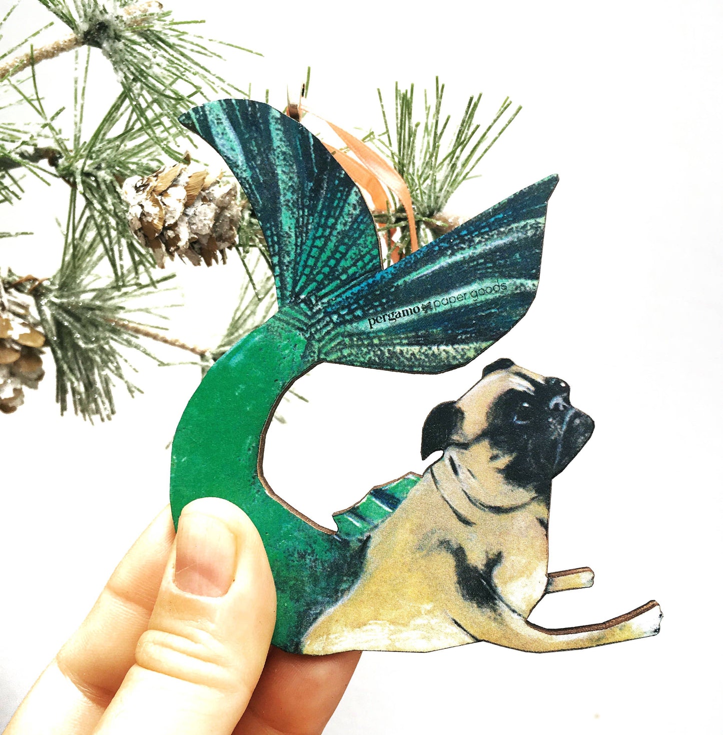 Pug Mermaid Christmas Ornament