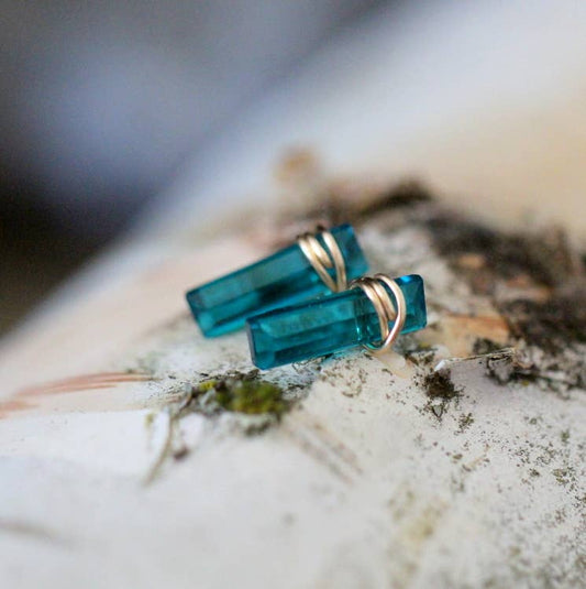 Gemstone Bar Studs - Teal Quartz