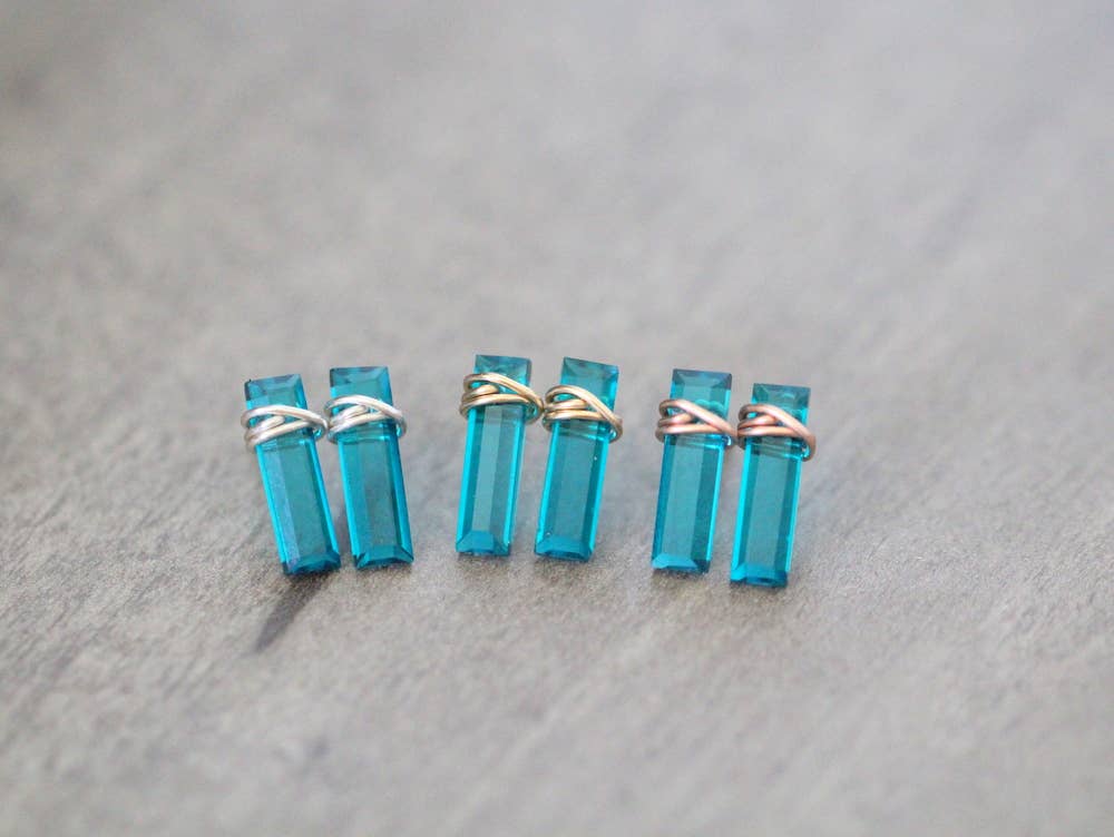Gemstone Bar Studs - Teal Quartz