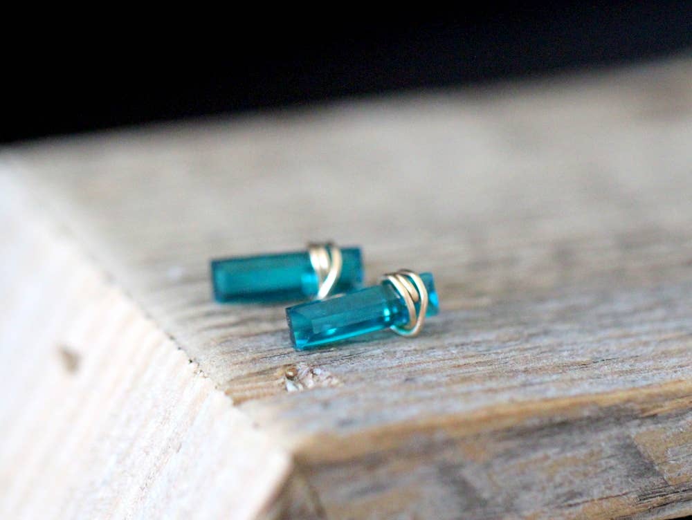 Gemstone Bar Studs - Teal Quartz