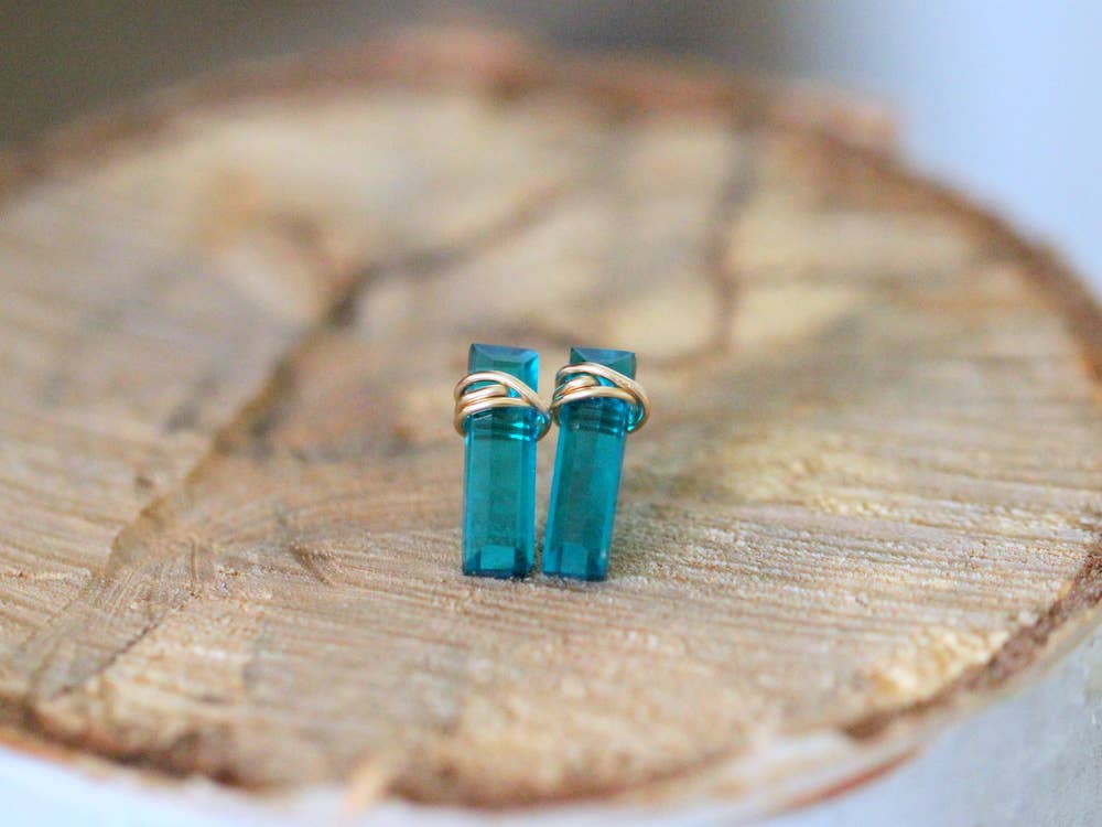 Gemstone Bar Studs - Teal Quartz