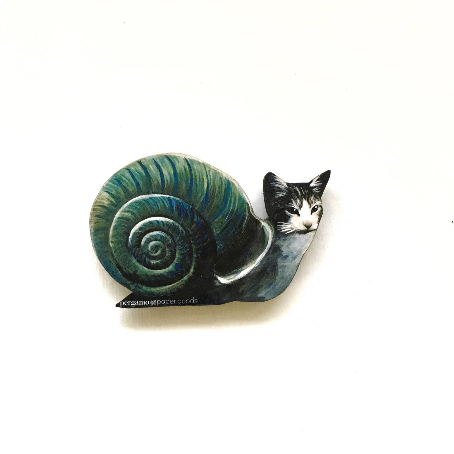 Snail Cat Wood Magnet