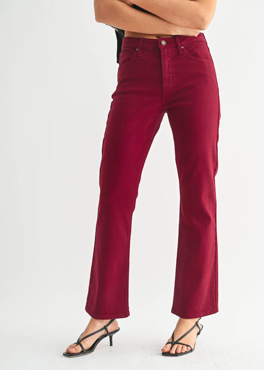 JUST BLACK DENIM - Dark Cherry - Slim Cropped Bootcut