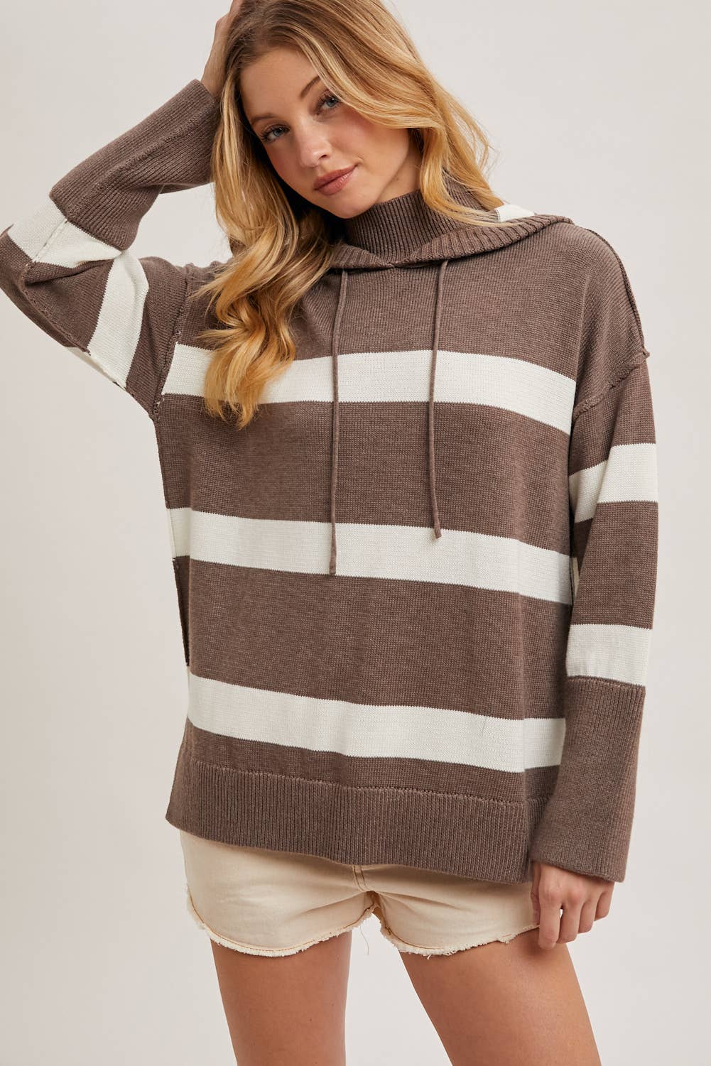 Mock Neck Hooded Knit Sweater