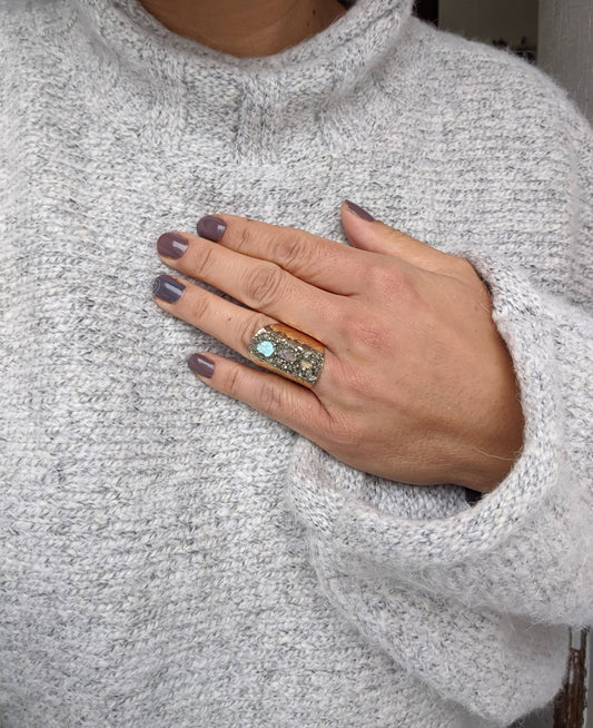 Tri-Color Gemstone Statement Ring