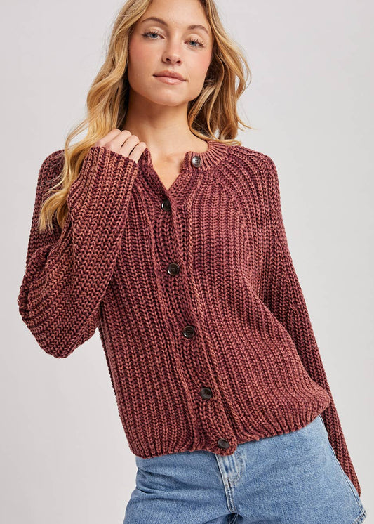 Washed Chunky Knit Cardigan Sweater