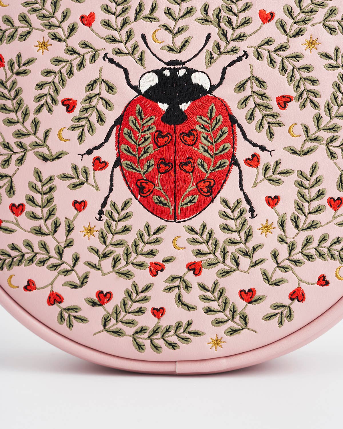 Ladybug Pink Embroidered Circle Bag