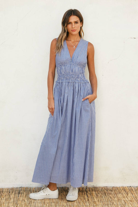 Poplin Striped Midi Dress