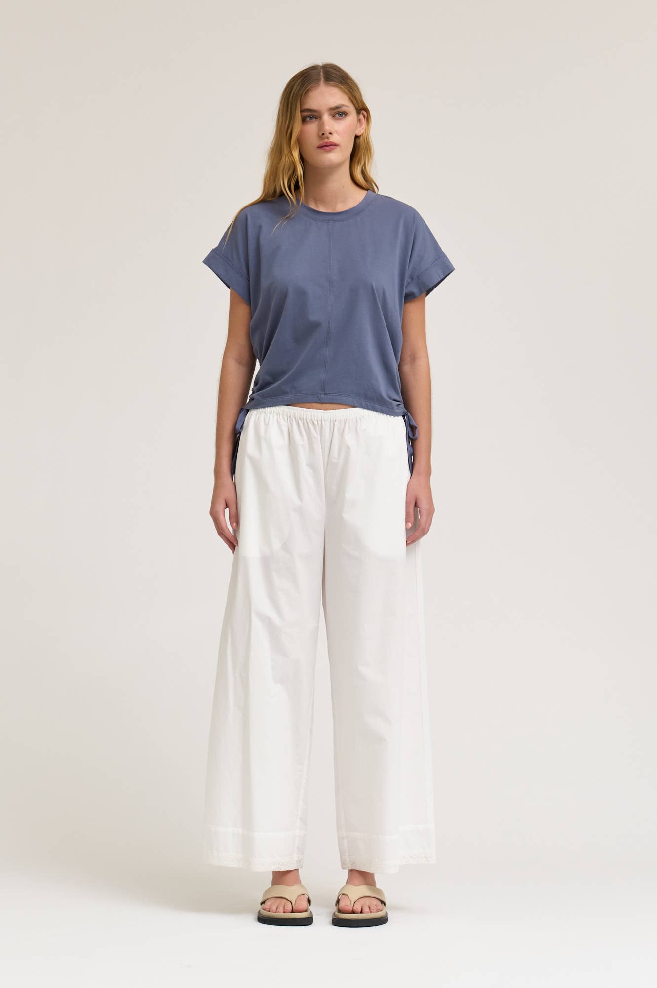 Side Scrunch Tee - Slate Blue