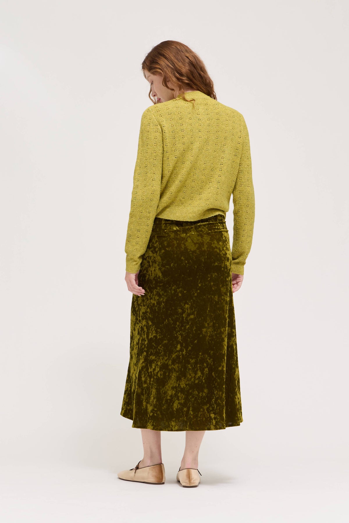 Chartreuse Textured Velvet Slip Skirt