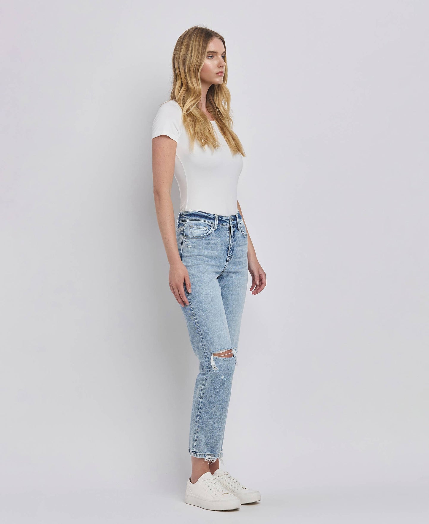 High Rise Distressed Crop Straight Jeans
