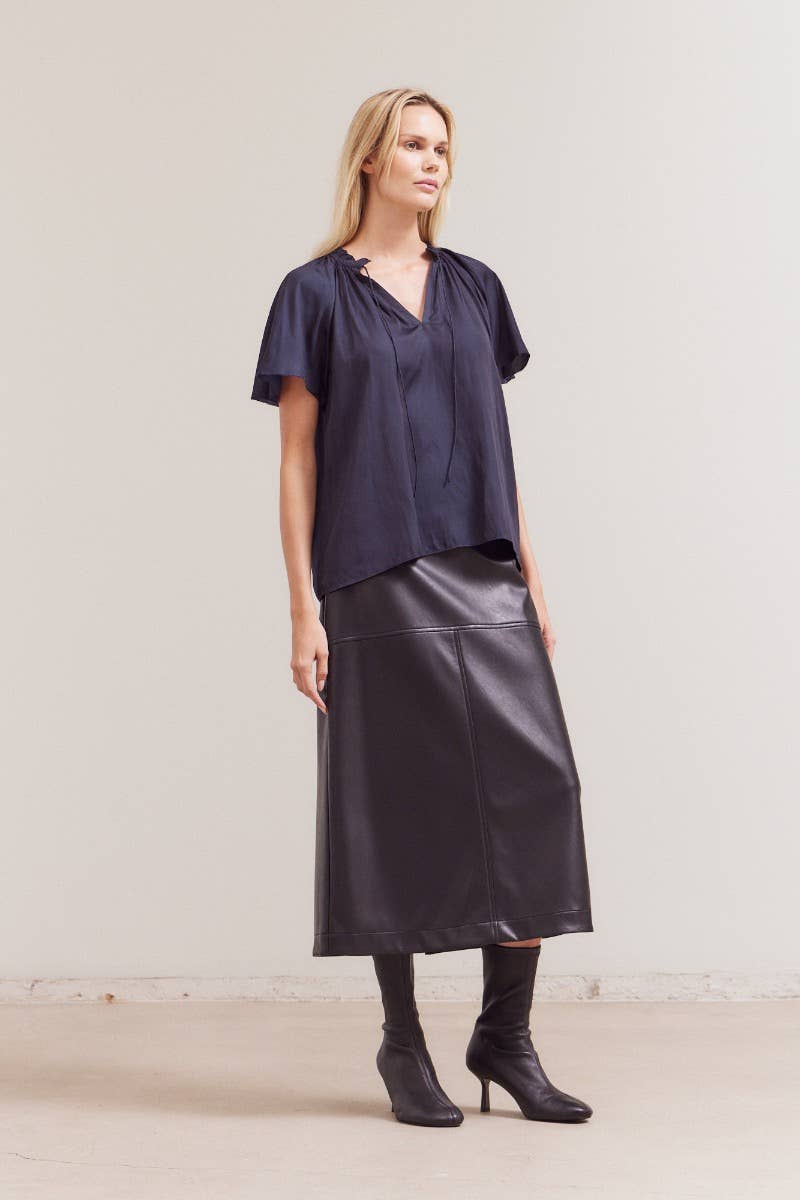 Midnight Silky Ruffle Sleeve Blouse