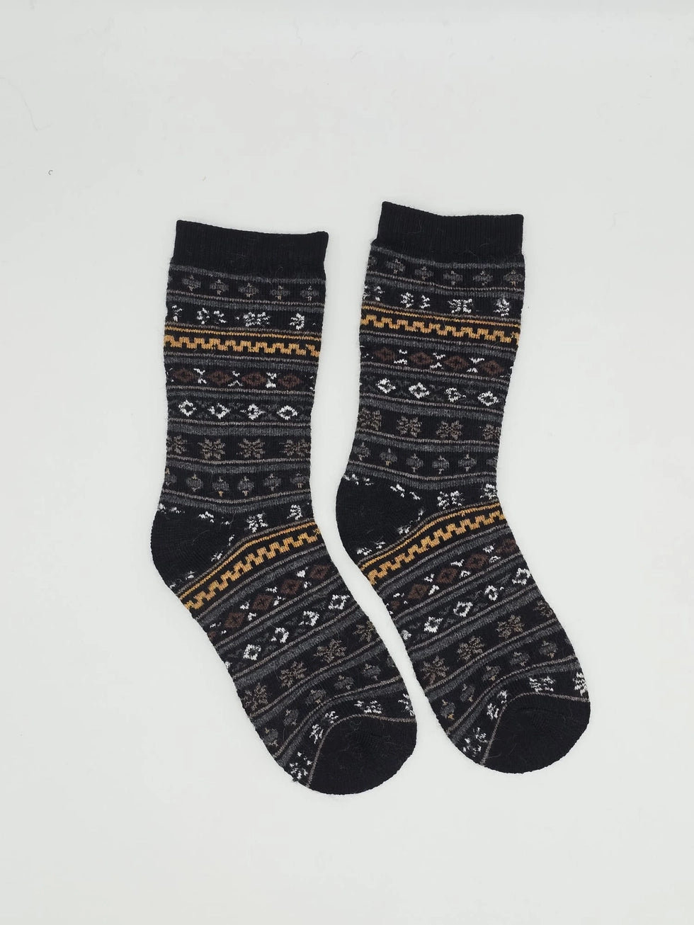 Fair Isle Alpaca Socks - Black Gray