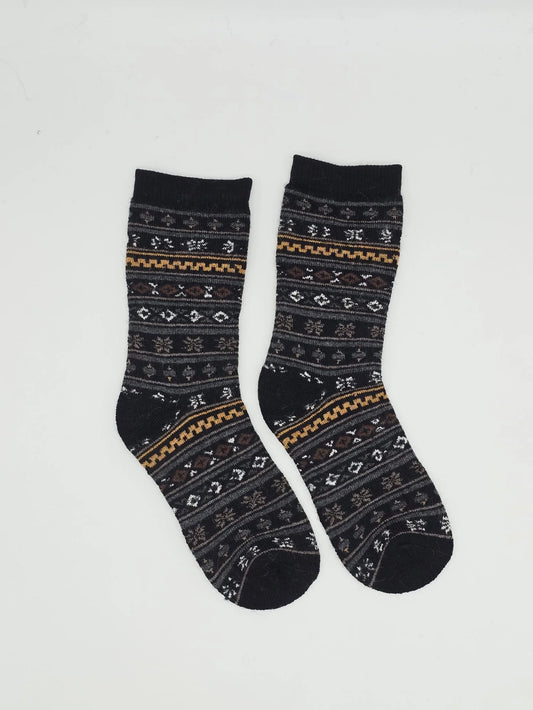 Fair Isle Alpaca Socks - Black Gray