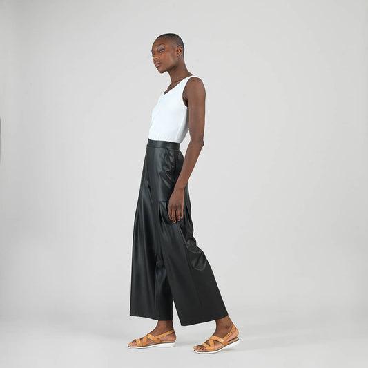 Liquid Leather™ - Sheen Pleated Wide Leg Pocket Pant