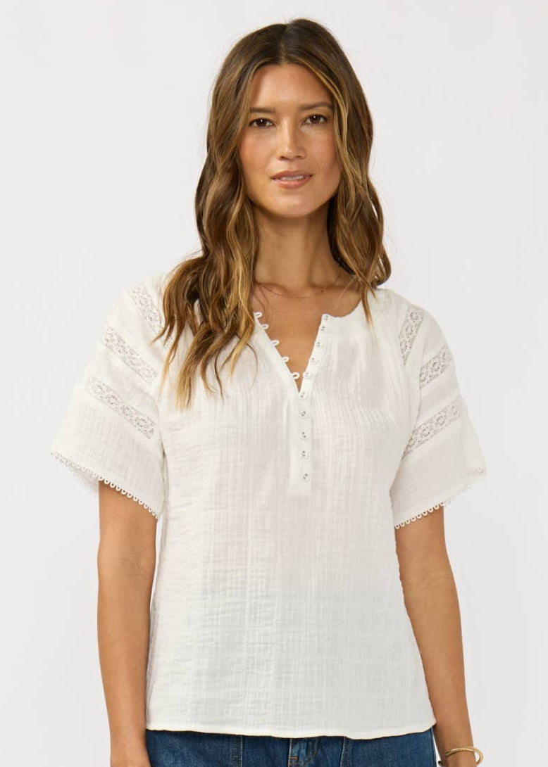 Ceci Lace Trim Gauze Top
