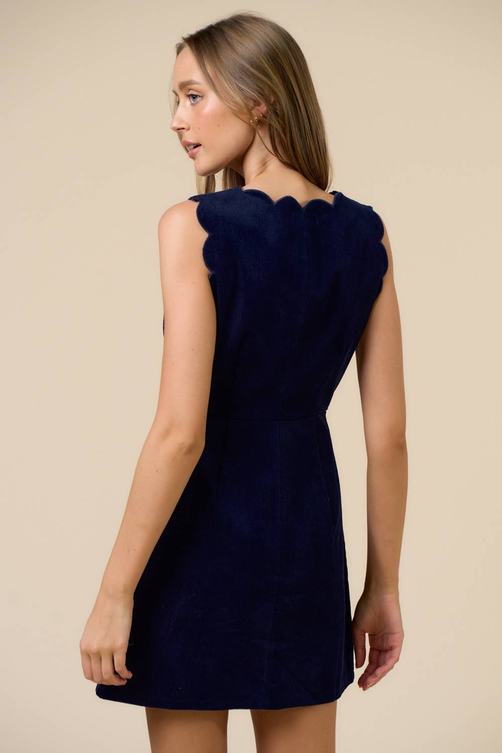 Corduroy Scalloped Edge Mini Dress