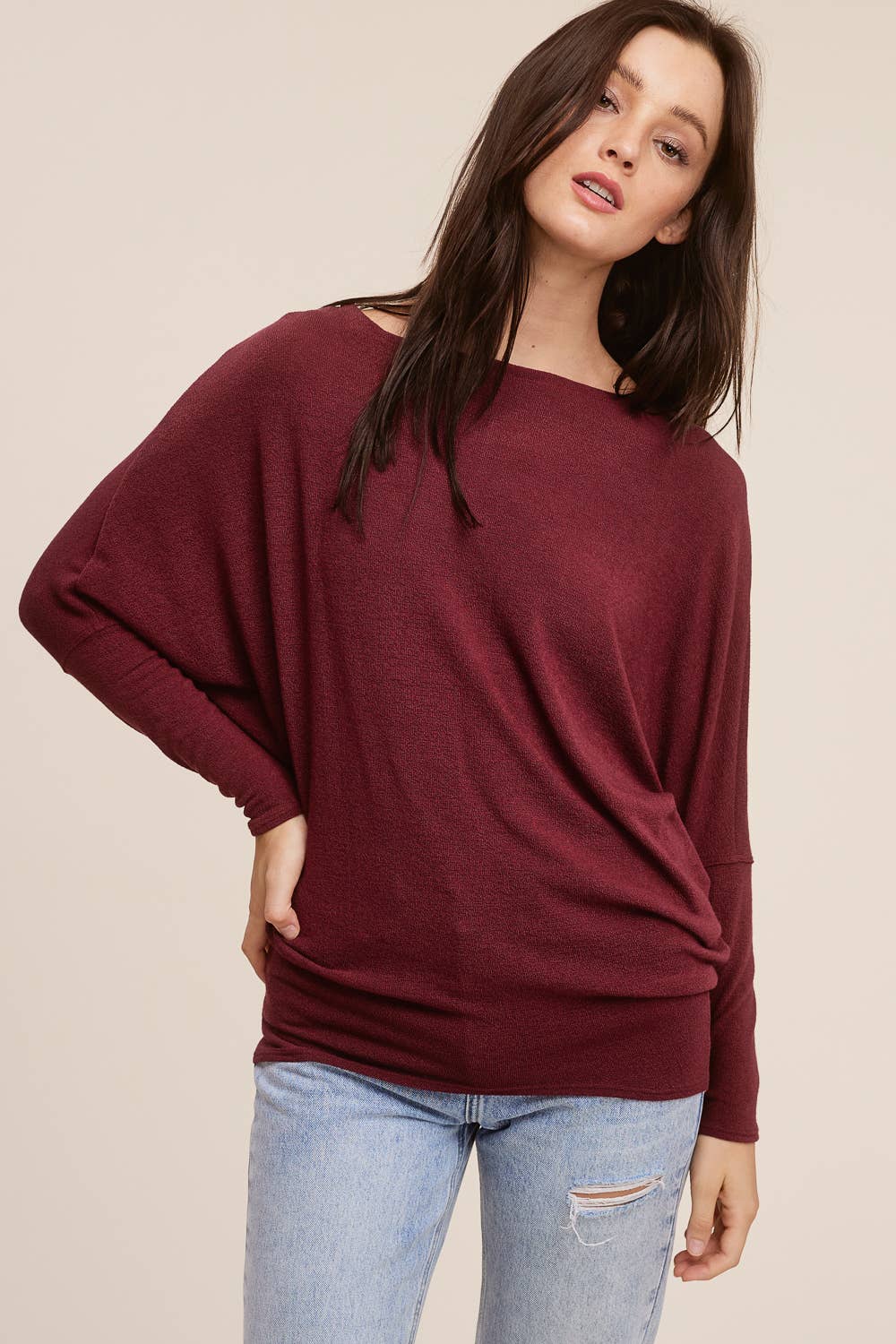 Crepe Hacci Dolman Top - Burgundy