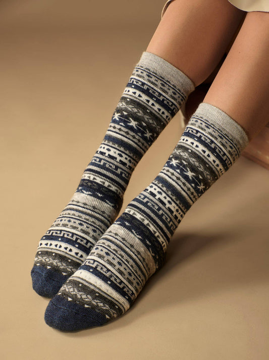 Fair Isle Alpaca Socks - Gray
