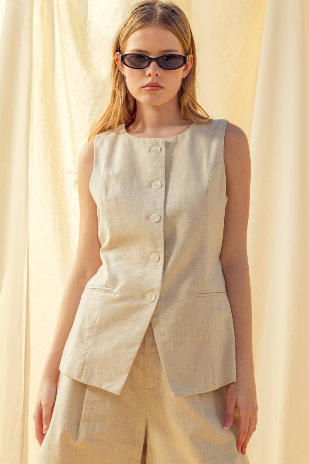Oatmeal Button Front Linen Vest