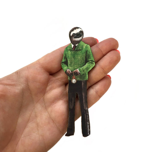 Sweater Sloth Wood Magnet