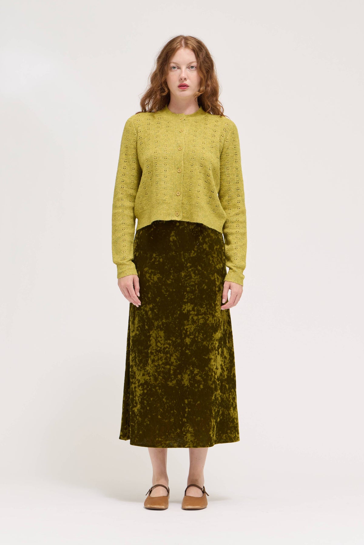 Chartreuse Textured Velvet Slip Skirt