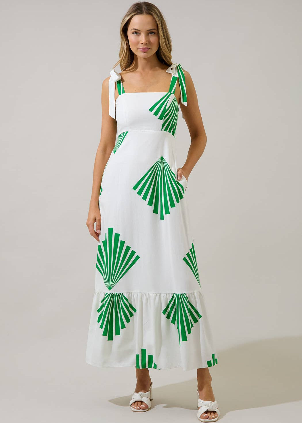 Fan Breeze Shoulder Tie Maxi Dress