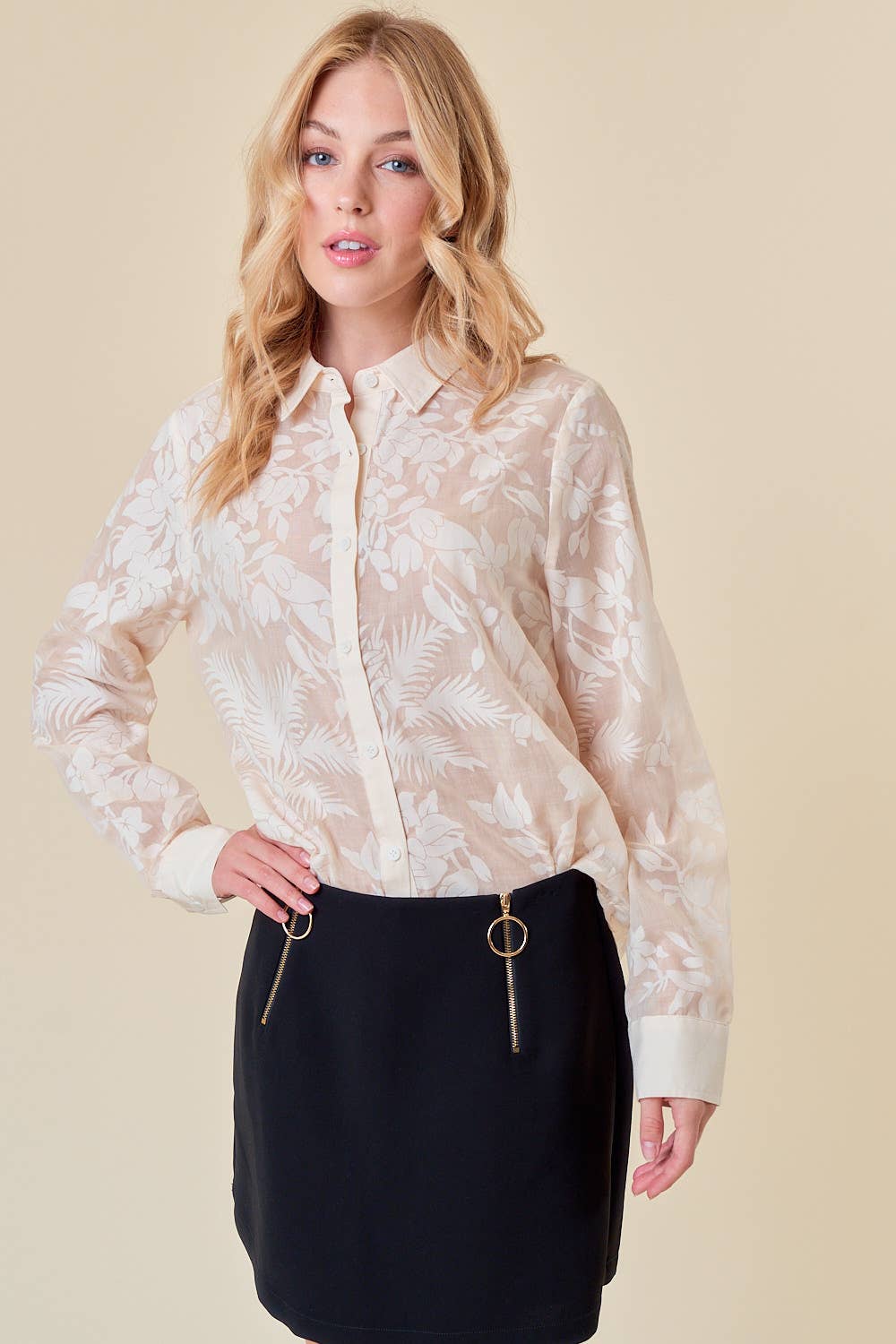 Floral Sheer Jacquard Button Up